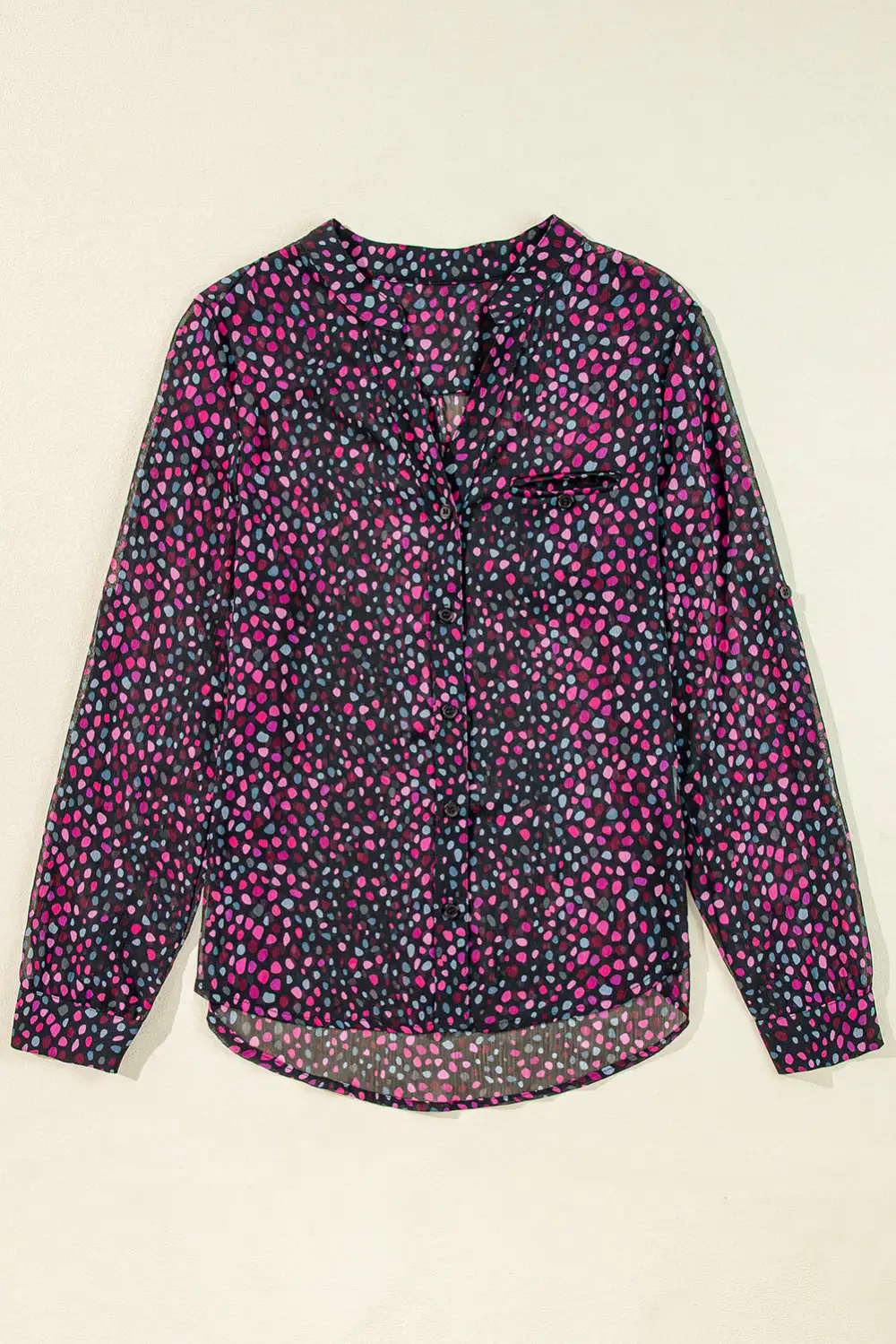 Boho Dot Print Button Front Shirt Blouse