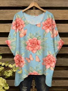 Butterfly Floral Women's Loose Printed T-Shirt
