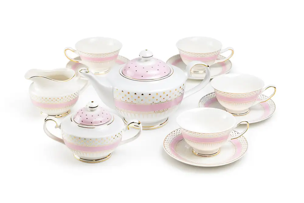 Classic Striped Metallic-Dot Porcelain Tea Set