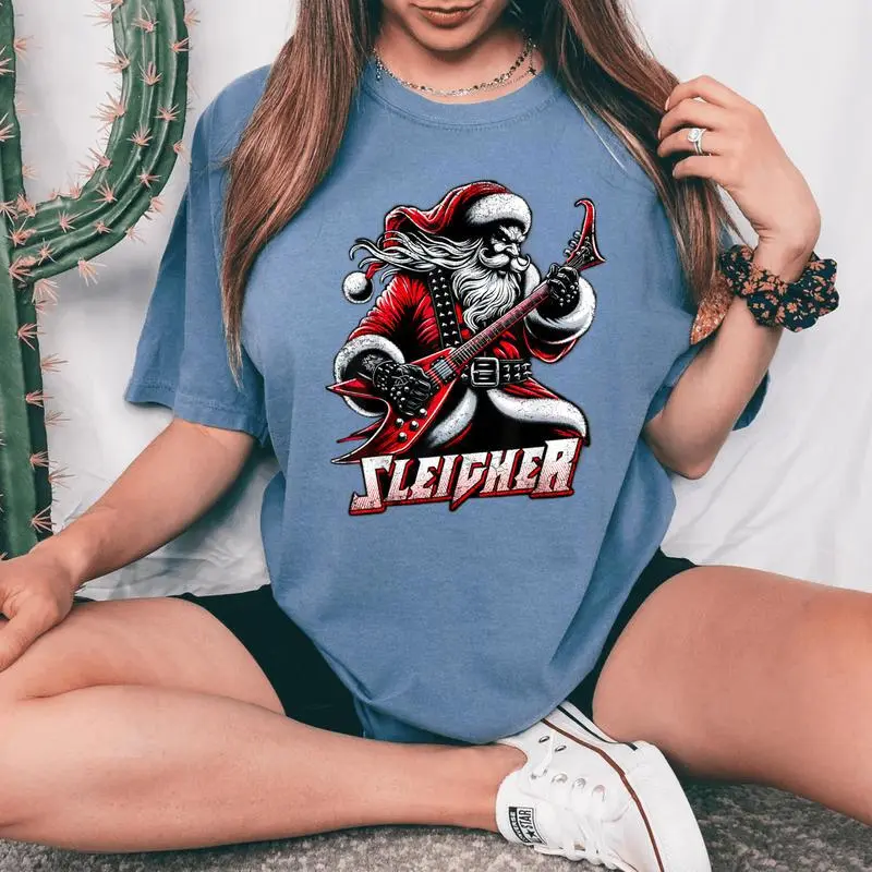 Sleigher Hail Santa Heavy Metal Christmas For & Women Women's Oversized Comfort T-Shirt