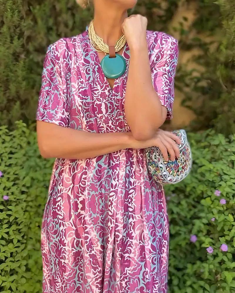 Boho V-Neck Printed Midi Dress