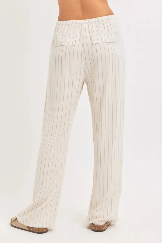 Striped Linen Blend Drawstring Pants