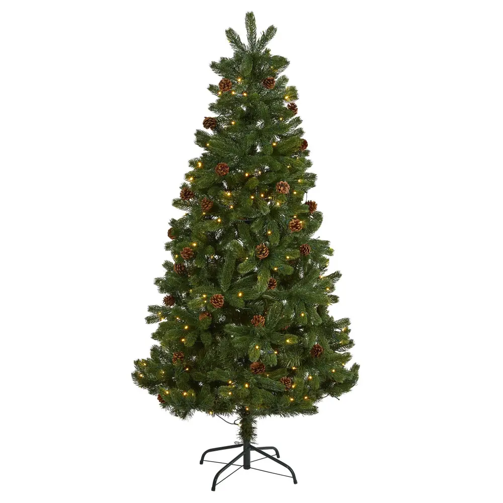 Rocky Mountain Spruce Artificial Christmas Tree with Pinecones and Clear LED Lights Botanical Accent