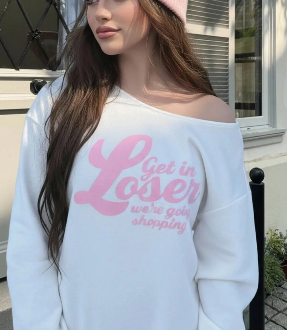 Women Asymmetrical Neck Relaxed Fit Slogan Graphic Sweatshirt