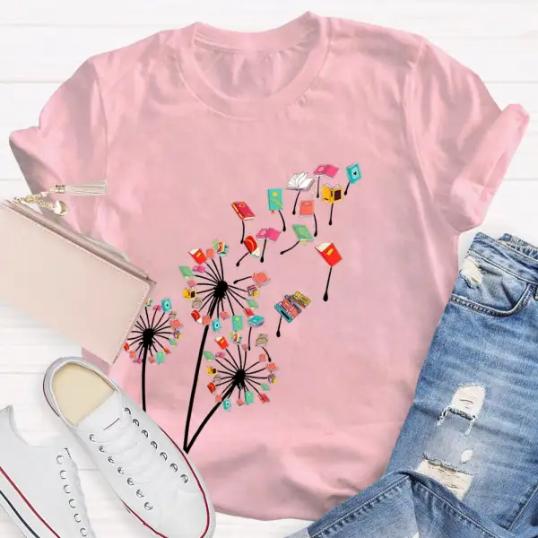 Dandelion Books Reading Lover Casual Print T-Shirt