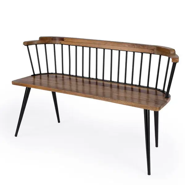 Spindle Curved Wood Metal Detail Bench
