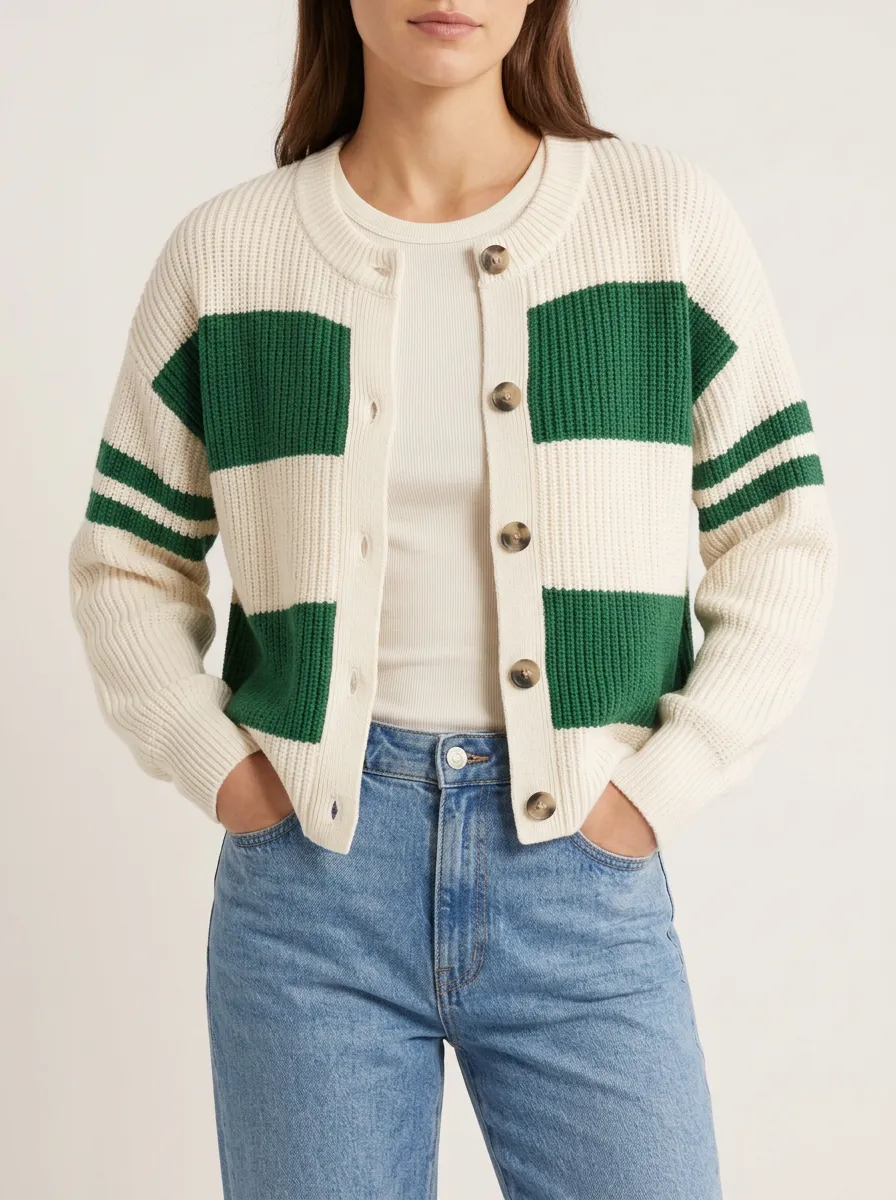 Classic Field Distinctive Rugby Striped Knit Cardigan