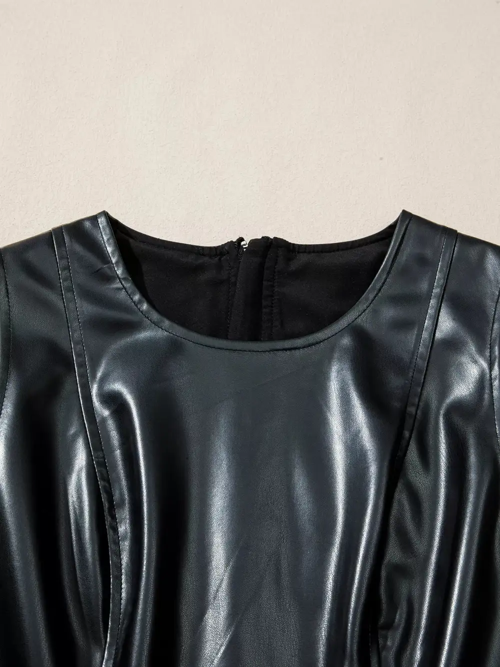 Faux Leather Ruffle Sleeveless Mini Dress