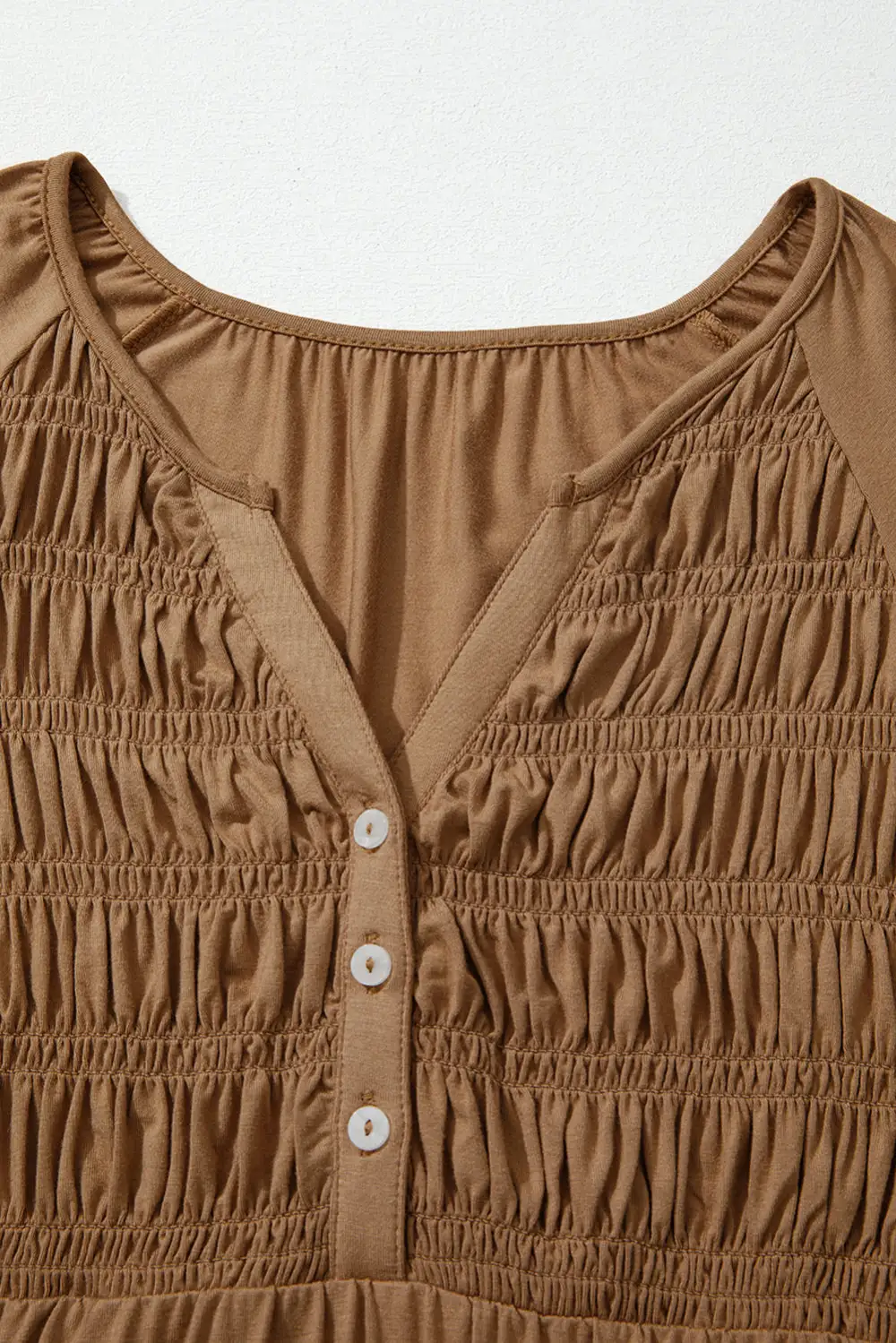 Smocked V-Neck Button Front Blouse