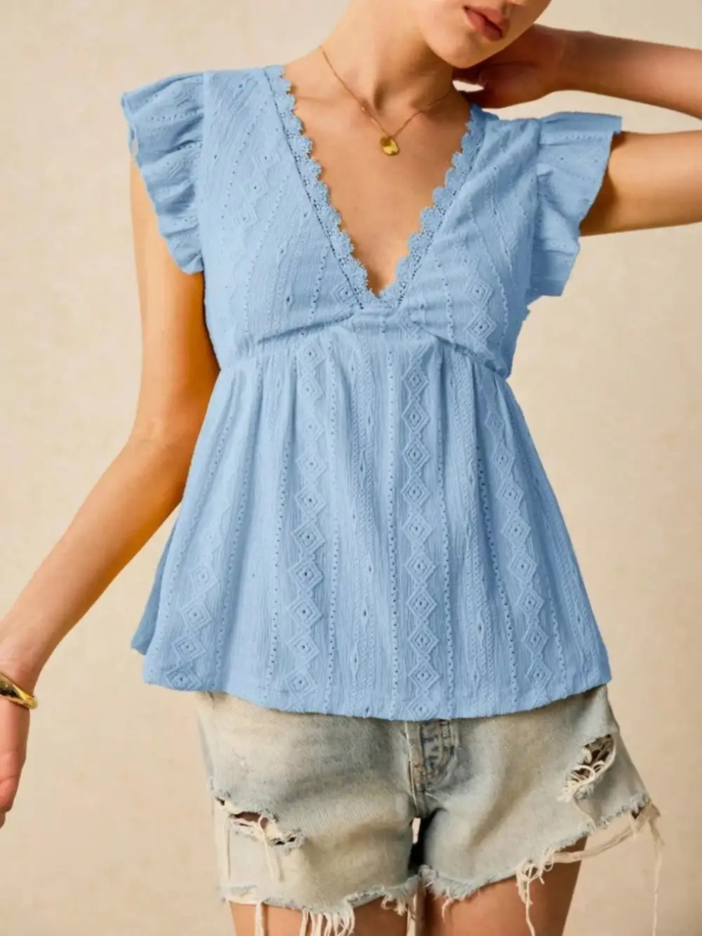 Ruffle Sleeve V Neck Blouse