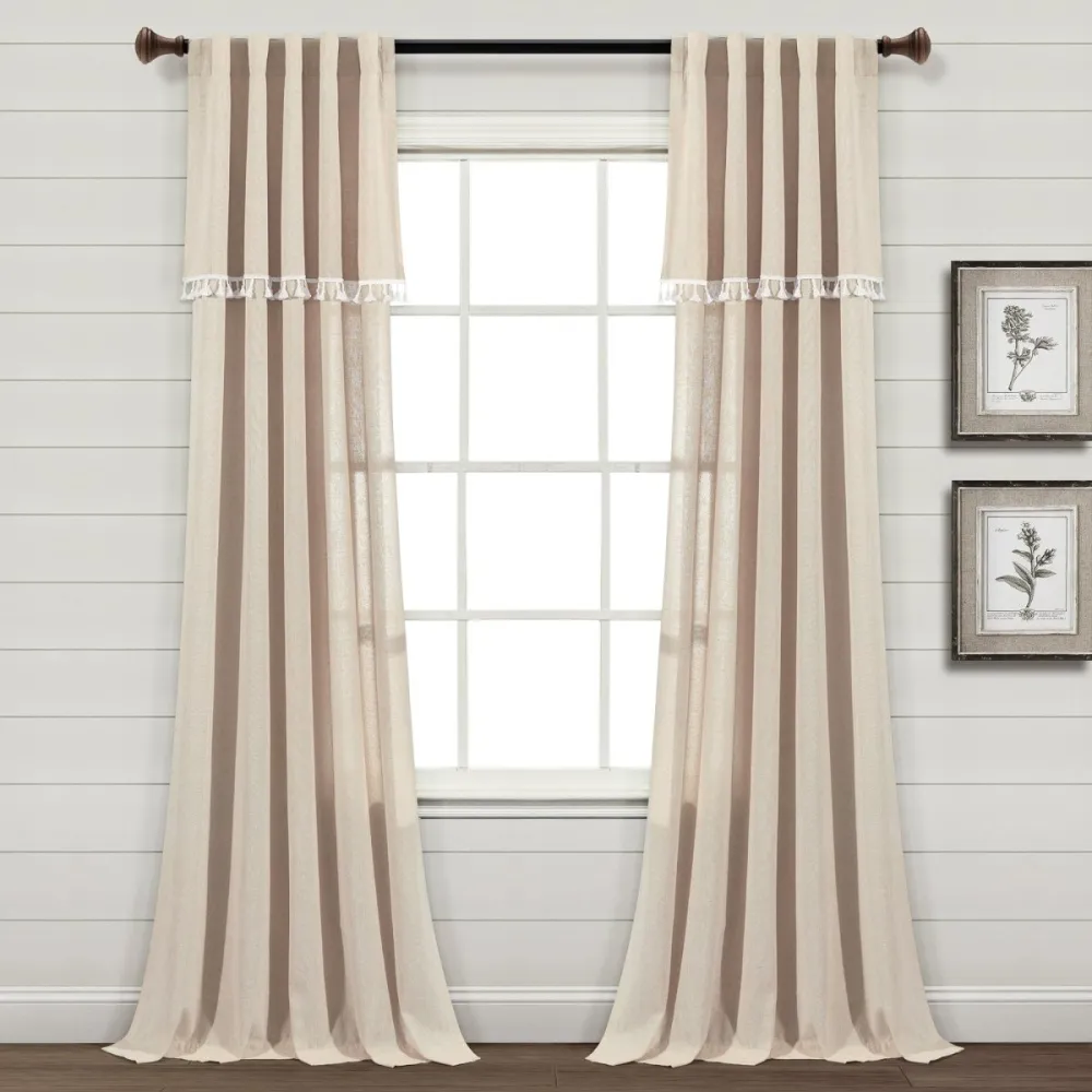 Refined Farmhouse Solid Cotton Back Tab Rod Pocket Rod Pocket Curtain Panel Set