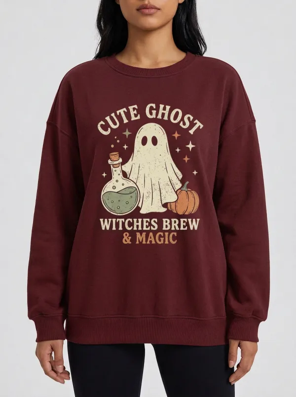 Women's Halloween Ghost Witches Brew Pumpkin Printed Sweatshirt