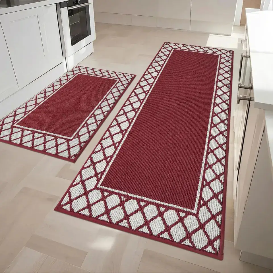 Grid Border Kitchen Rug Set