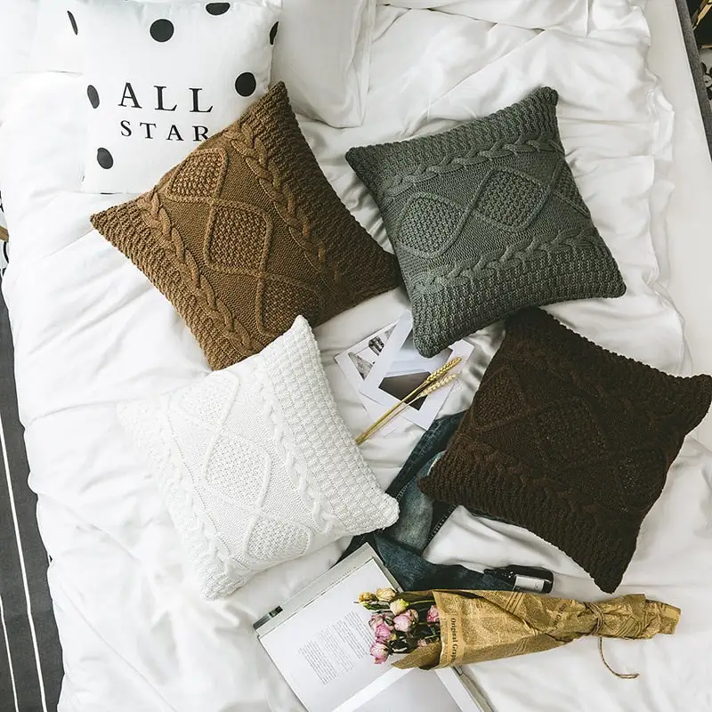 Knitted Square Cotton Decorative Throw Blanket