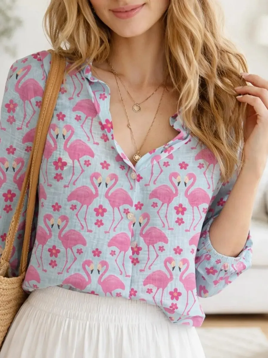 Flamingo Floral Print Shirt