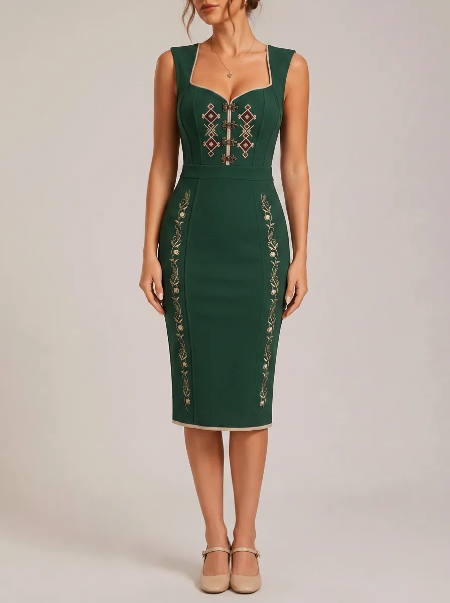Women's Embroidery Print Fitted Folk Dress