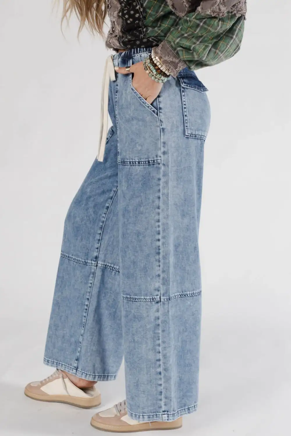 High Waist Seam Detail Denim Jeans