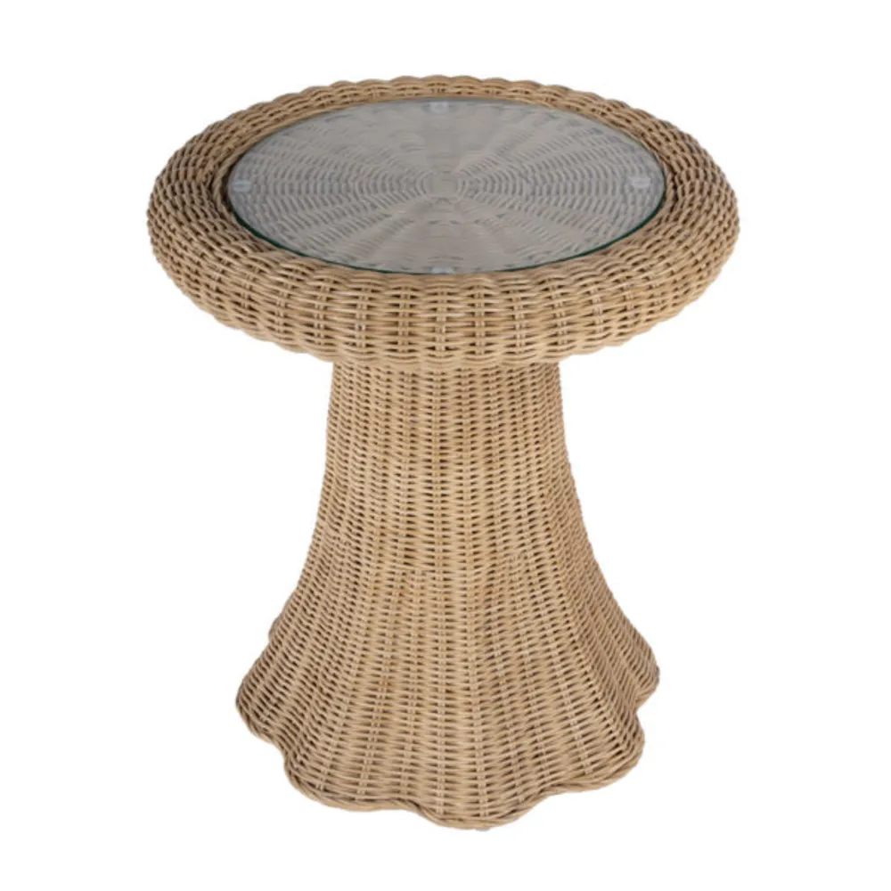Scalloped Rattan Side Table