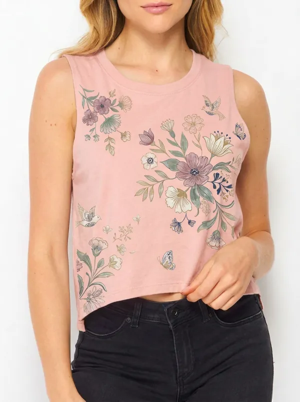 Women's Floral Butterfly Nature Lover Printed Tank Top