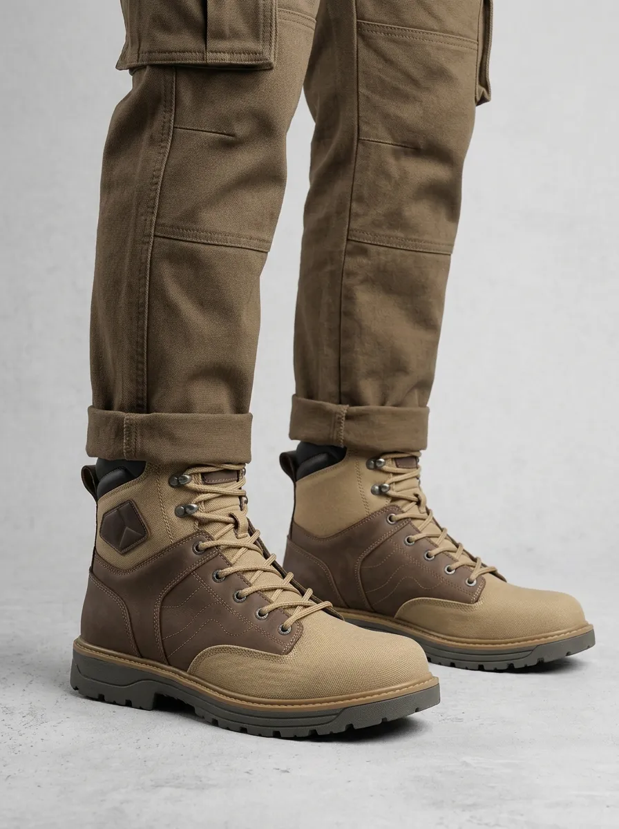 Unisex Outdoor Tactical Canvas Leather Print Work Boots