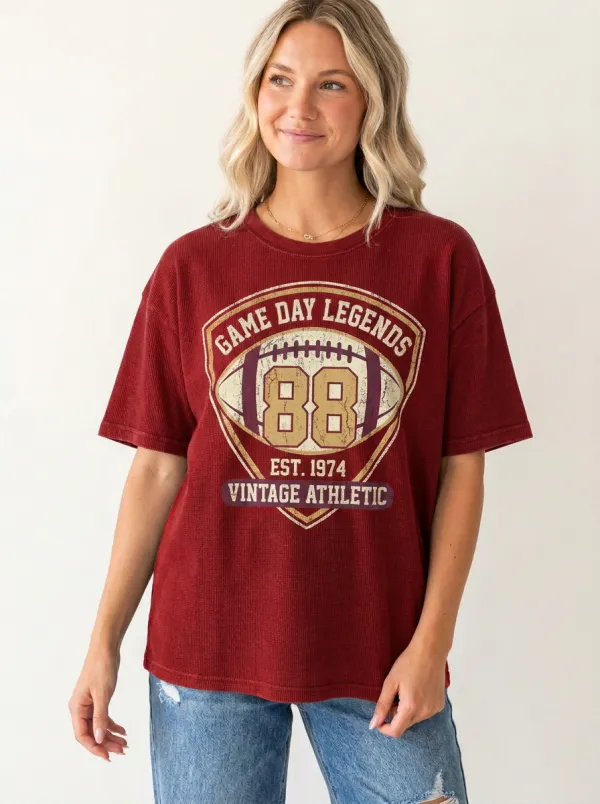 Women's Retro Inspired Gridiron Ball Vintage Game Day Crewneck T-Shirt