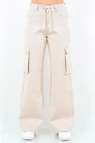 Bazi Full Size Drawstring Wide Leg Cargo Pants Plus Size