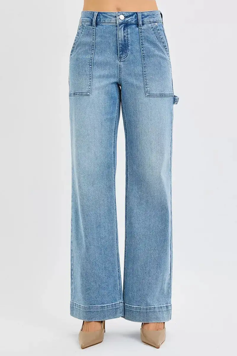 Full Size High Rise Straight Leg Jeans With Front Pockets Plus Size