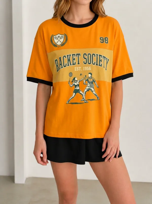 Women's Badminton Lover Racket Society Printed T-shirt