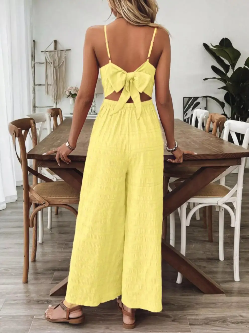 Bow Back Sleeveless Wide Leg Jumpsuit