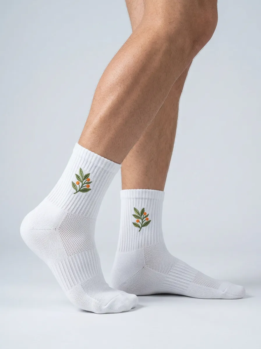 White Sport Embroidered Athletic Ankle Socks