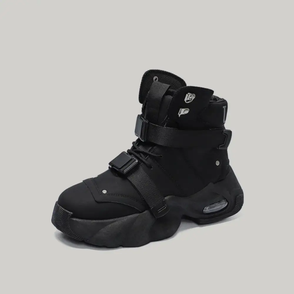 High Top Platform Buckle Strap Sneaker Ankle Boots