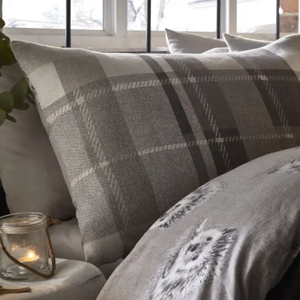 Softly Styled Bedroom Reversible Check Brushed Cotton Duvet Cover Set