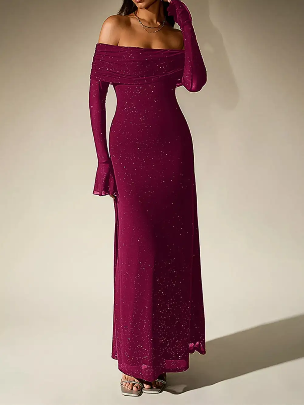 Glitter Off Shoulder Maxi Dress