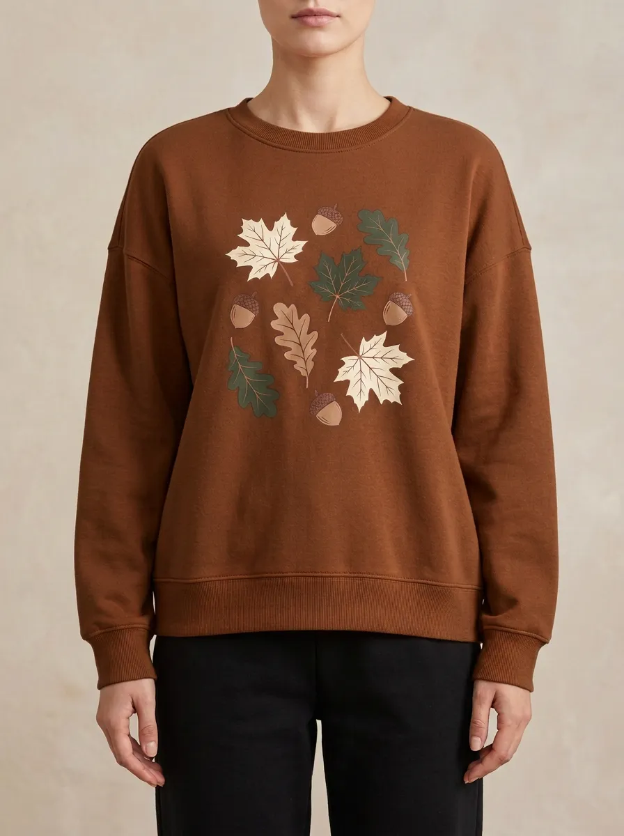 Refined Maple-Leaf Printed Acorn Graphic Sweatshirt