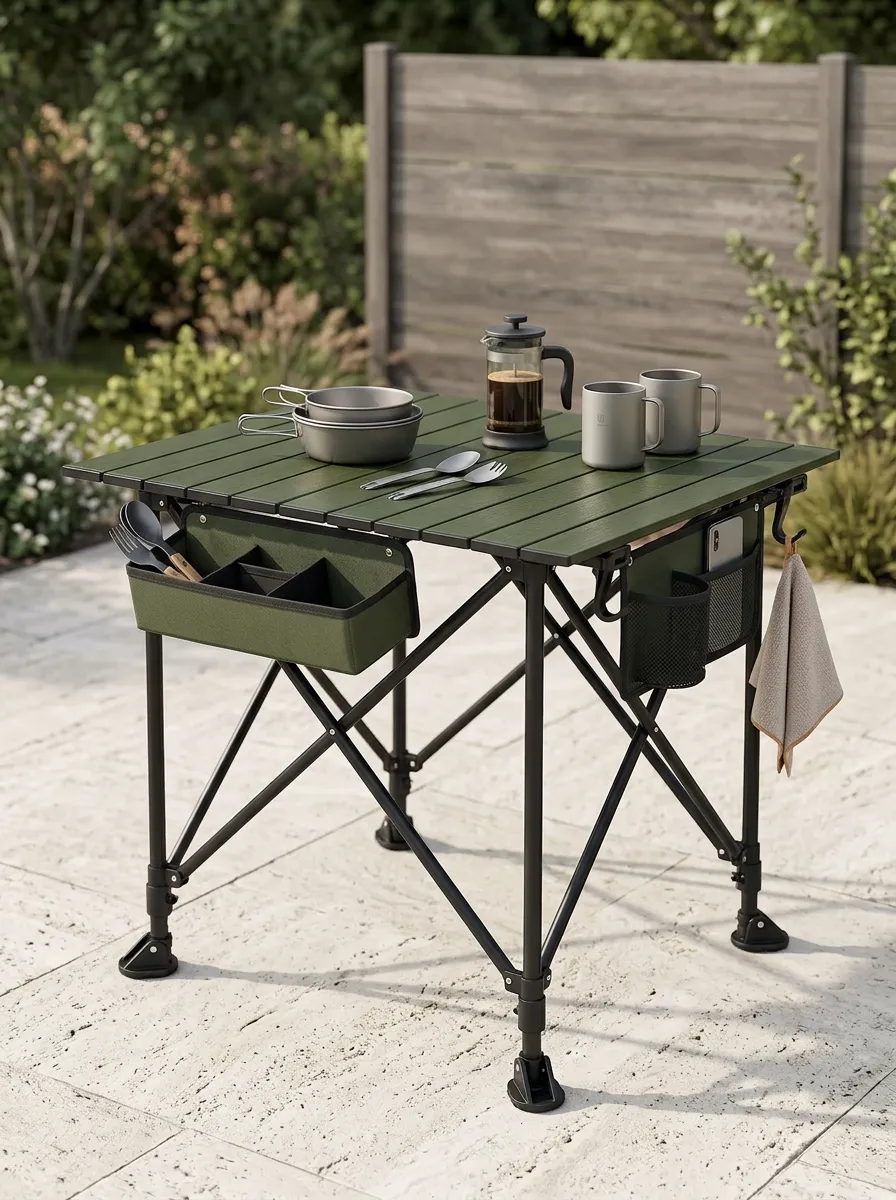 Classic Camping Folding Aluminum Storage Table