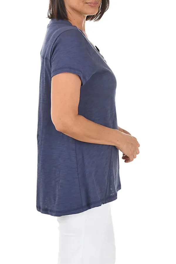 Slub-Knit Short Sleeve Seamed Tunic