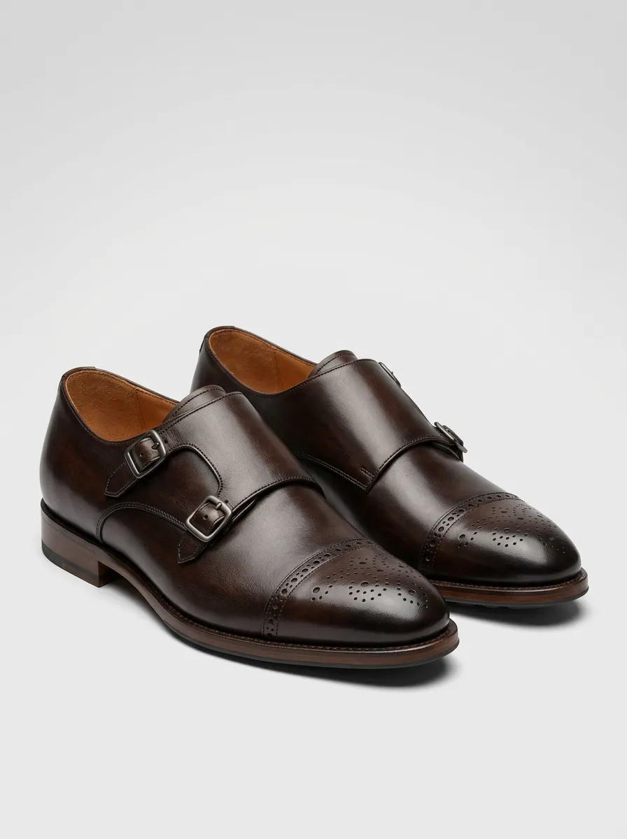 Men's Everyday Business Formal Leather Double Monk Strap Brogue Shoes