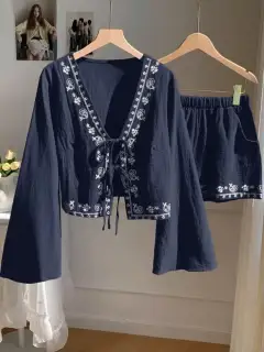 Pocketed Cotton Top and Shorts Matching Set