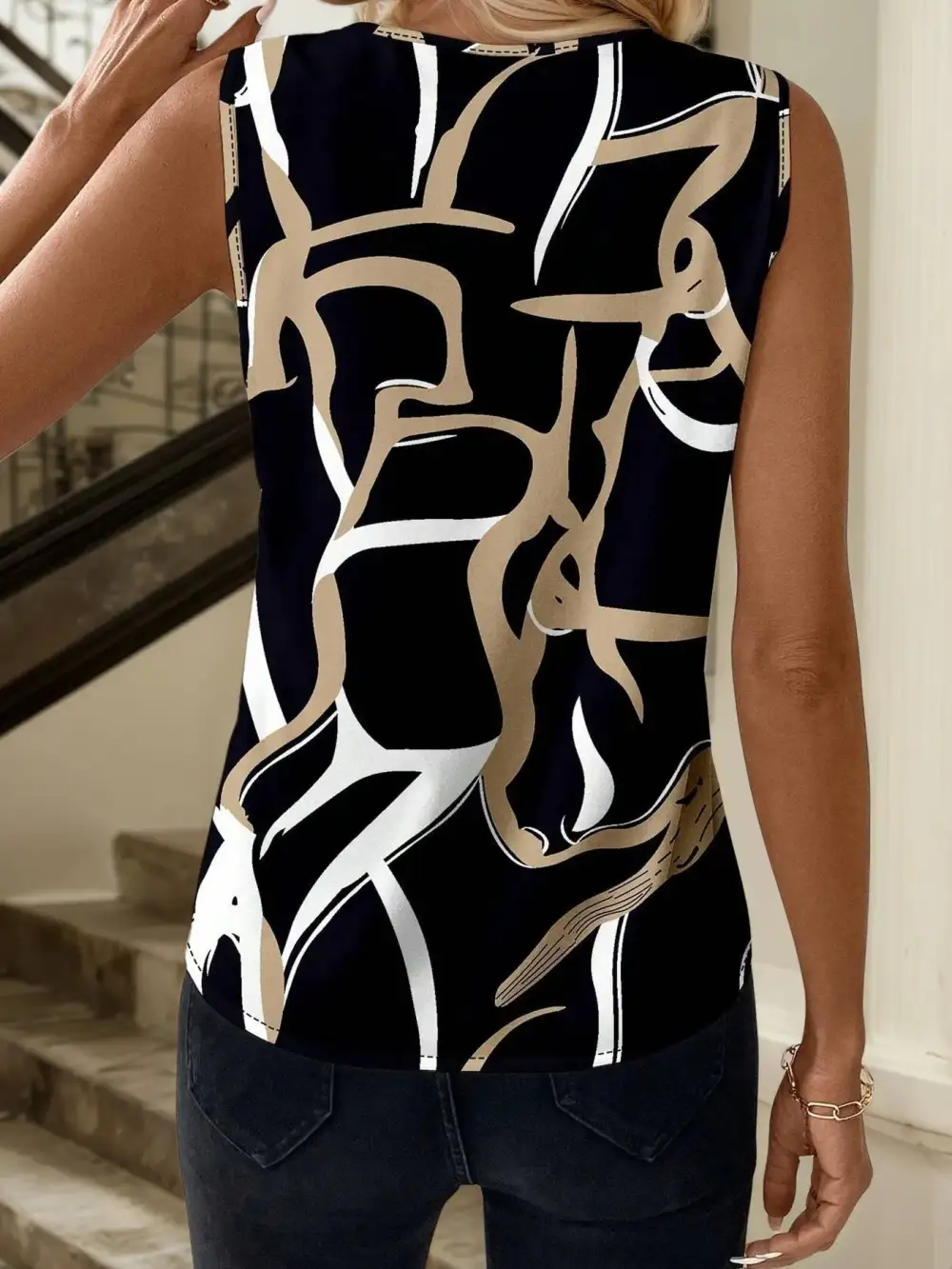 Printed V-Neck Tank