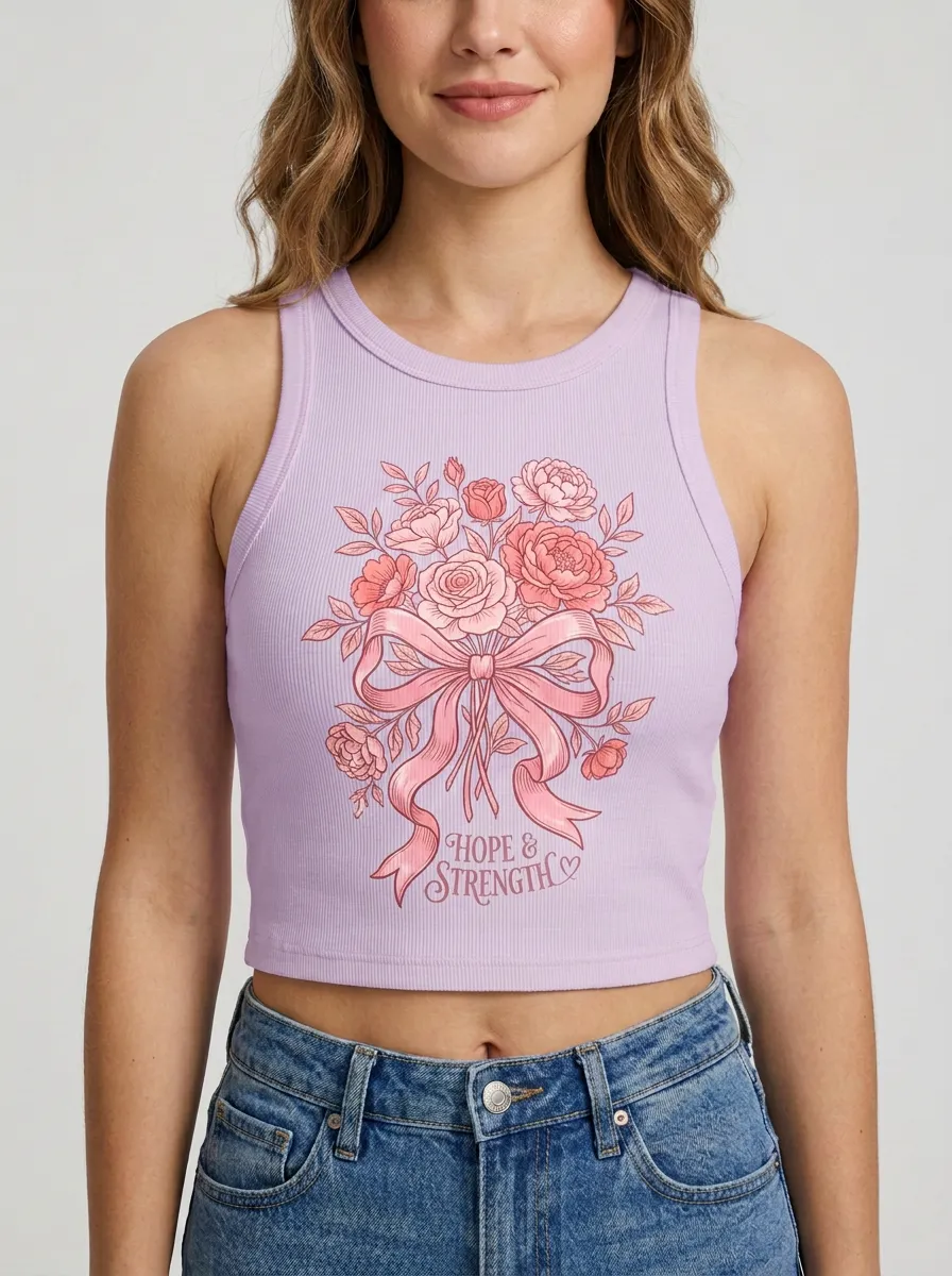 Women's Breast Cancer Awareness Pink Ribbon Floral Printed Tank Top