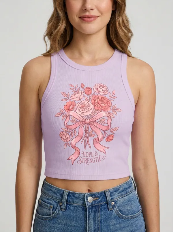Women's Breast Cancer Awareness Pink Ribbon Floral Printed Tank Top