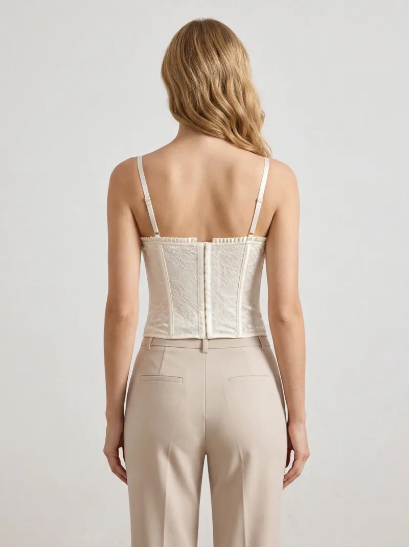 Floral Lace-Trim Satin-Look Hook-Front Women's Corset Top