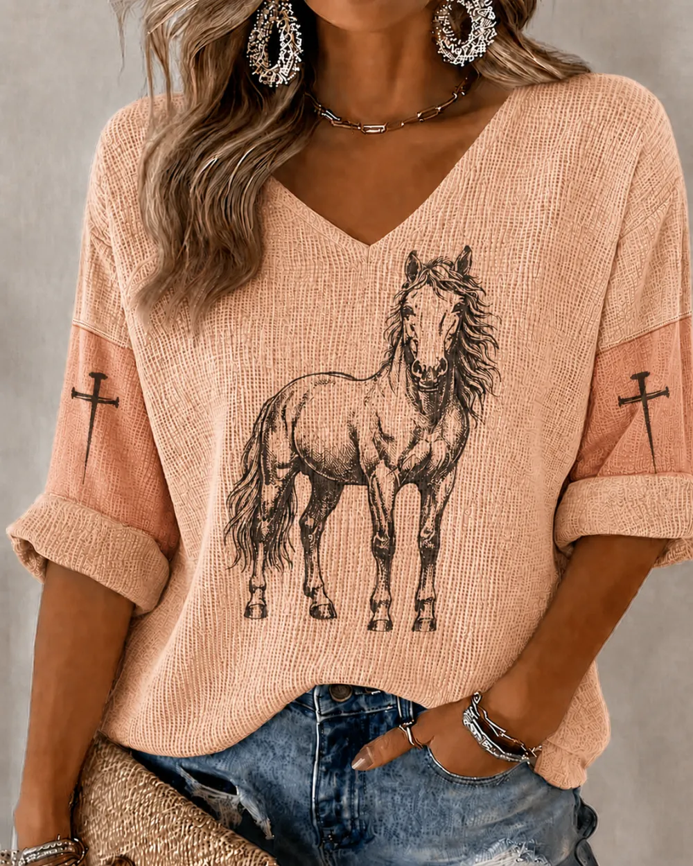 Women'S Casual Western Style Horse Retro Printed Top