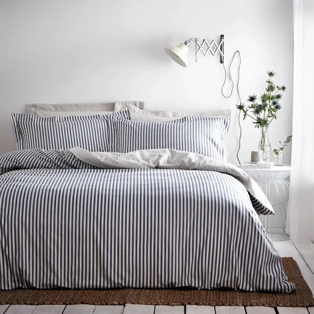 Textured Bedroom Reversible Stripe Cotton Duvet Cover Set