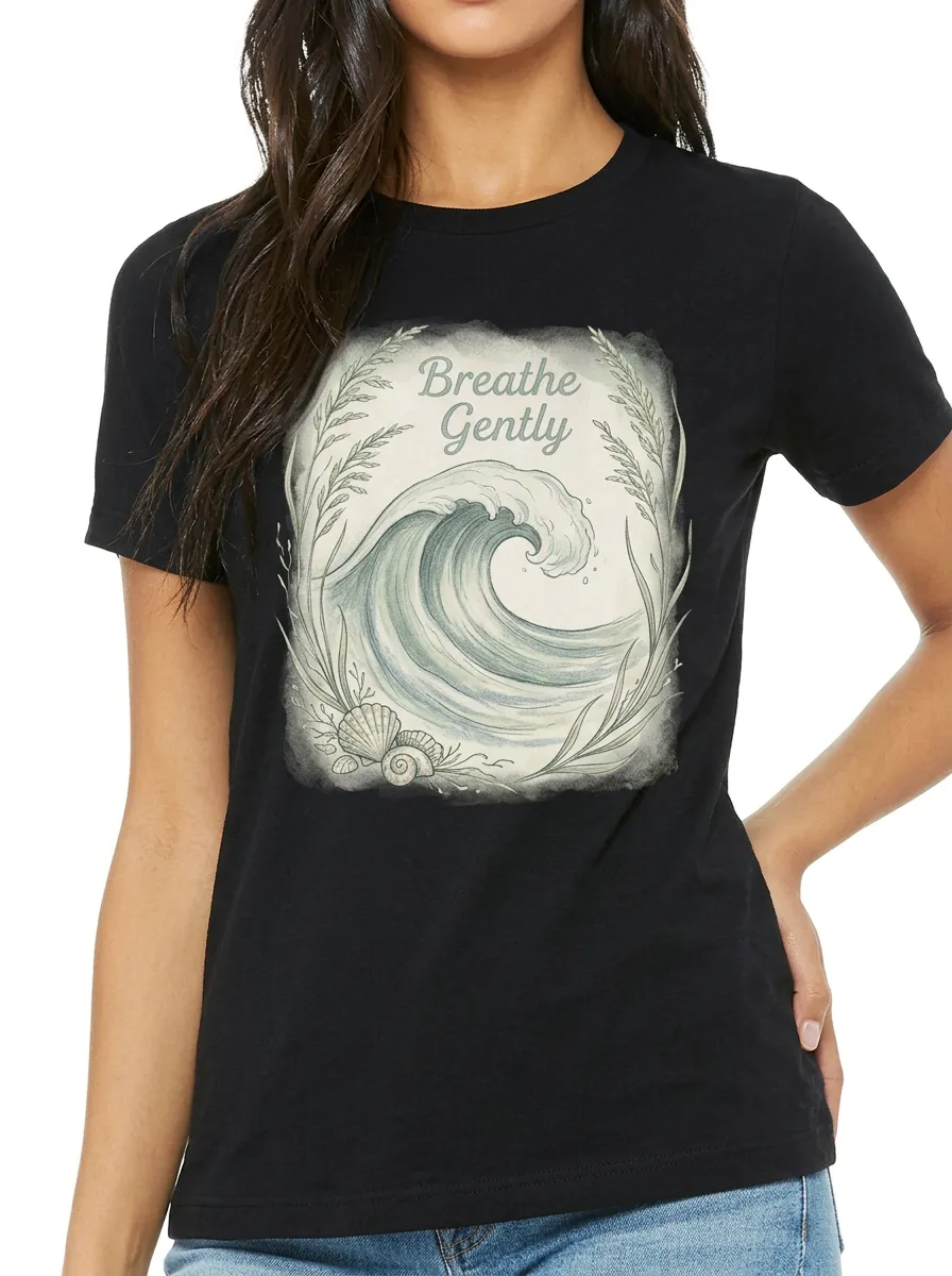 Women's Ocean Lover Breathe Gently Sea Wave Shell Printed T-shirt