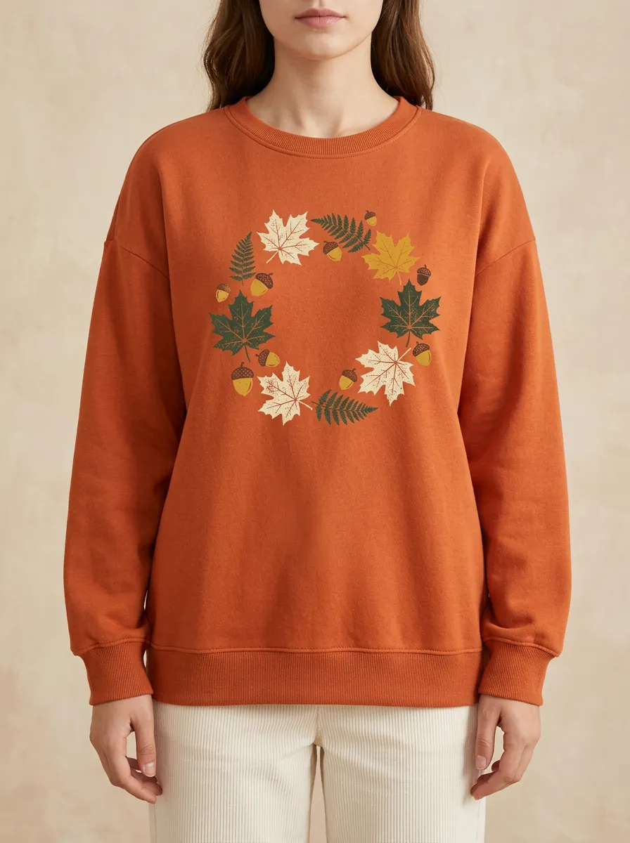 Relaxed Design Maple-Leaf Printed Acorn Graphic Sweatshirt