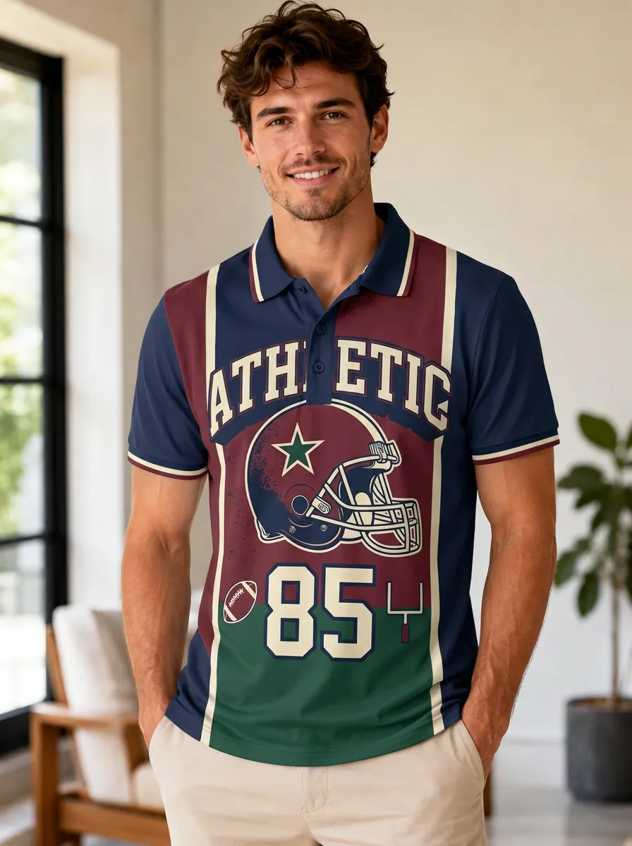 Men's Varsity Football Helmet Polo Shirt