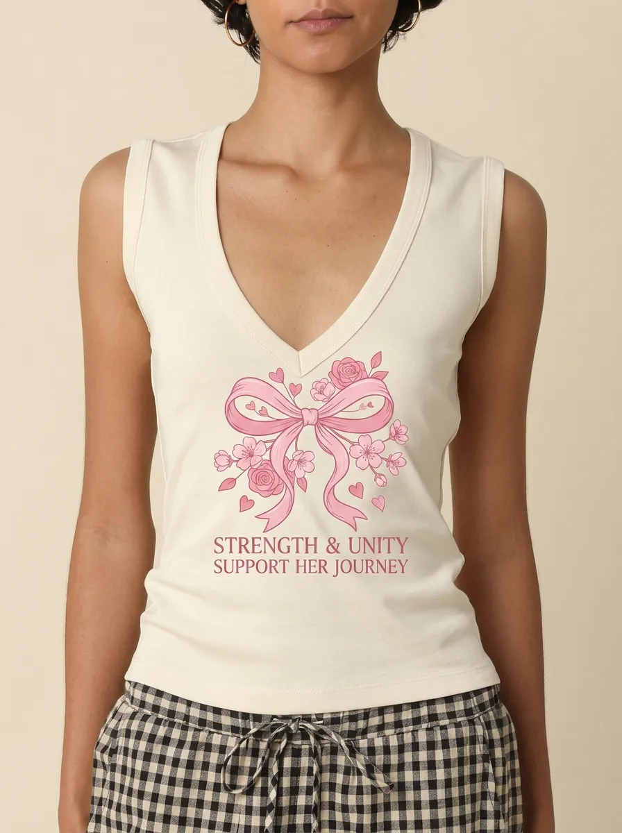 Women's Breast Cancer Awareness Pink Ribbon Floral Printed Tank Top