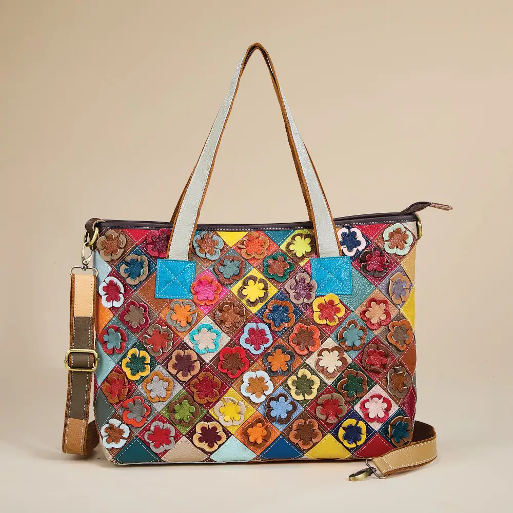 Leather Floral Tote Bag