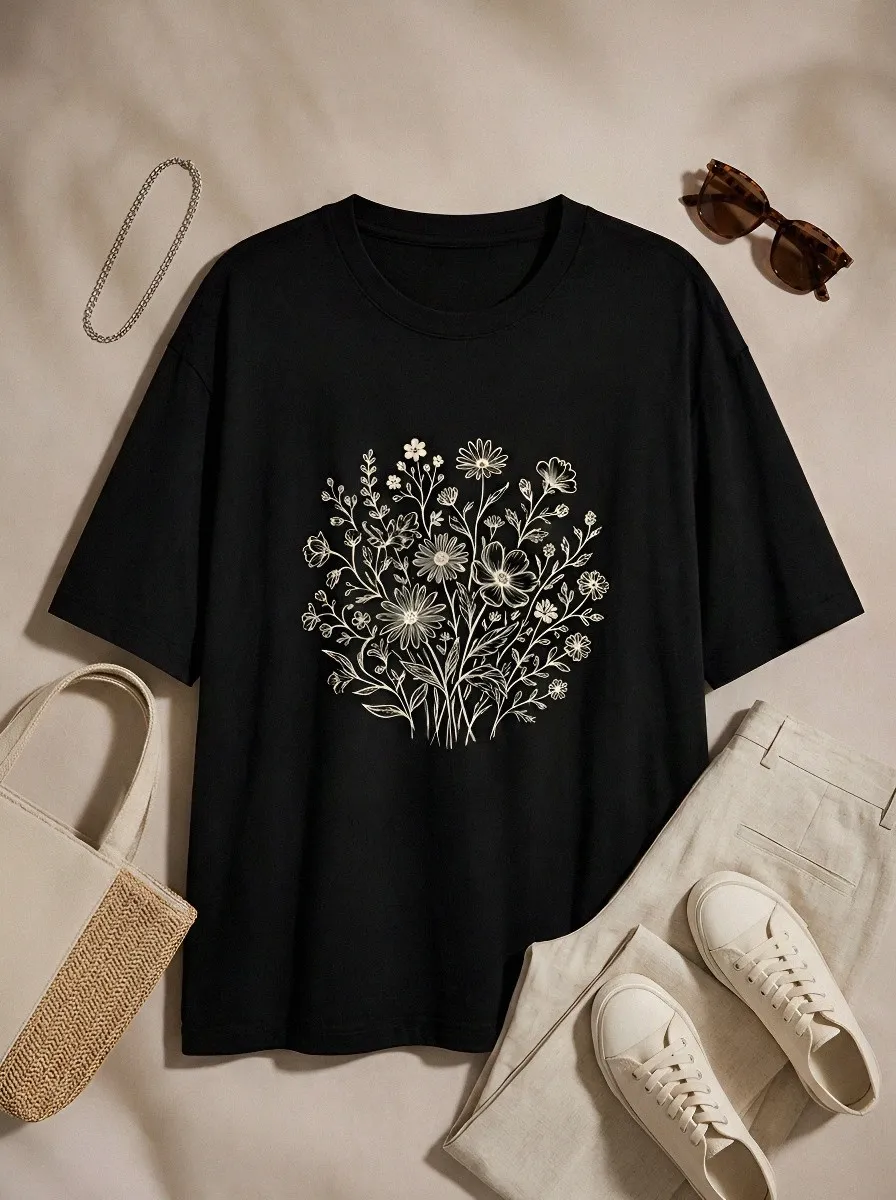 Women's Botanical Nature Lover Wildflower Bouquet Printed T-shirt